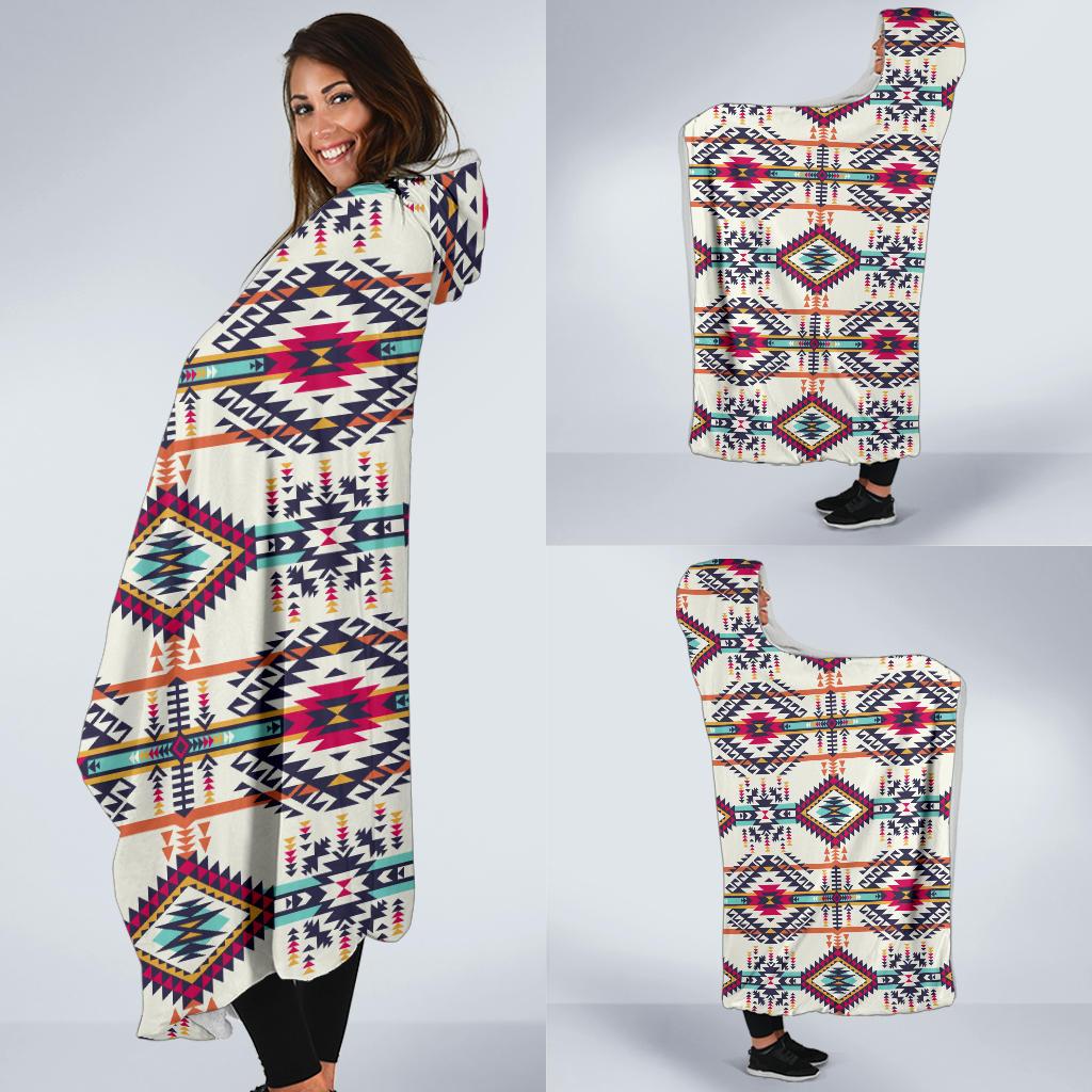 Indian Navajo Art Themed Design Print Hooded Blanket-JTAMIGO.COM