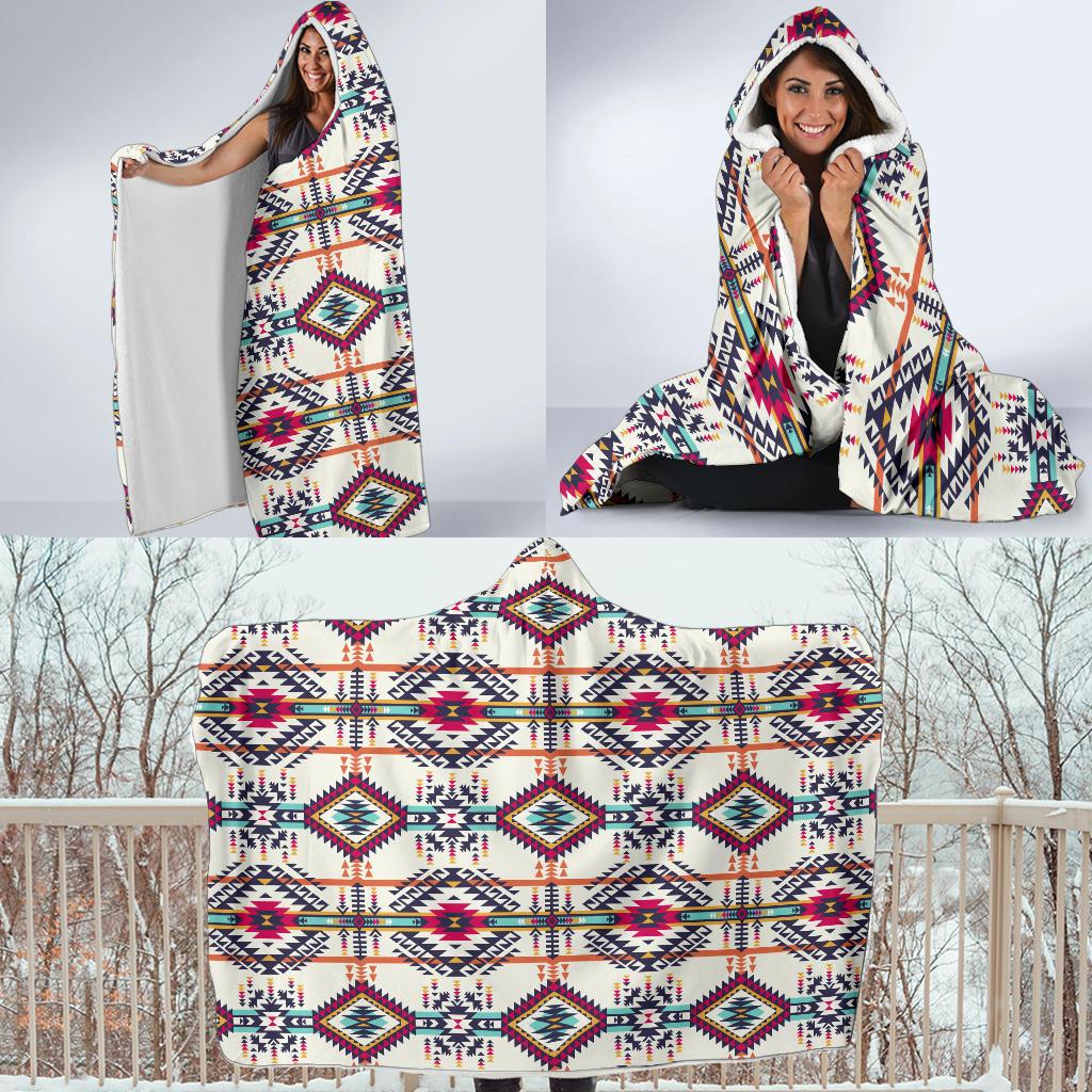 Indian Navajo Art Themed Design Print Hooded Blanket-JTAMIGO.COM