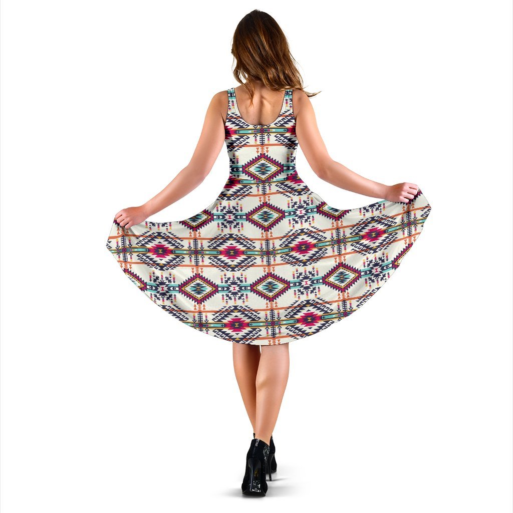 Indian Navajo Art Themed Design Print Sleeveless Dress