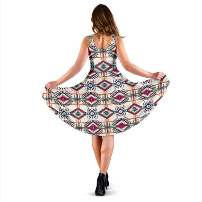 Indian Navajo Art Themed Design Print Sleeveless Dress