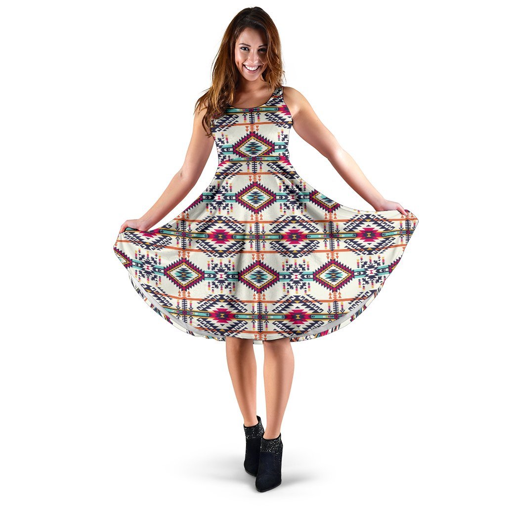 Indian Navajo Art Themed Design Print Sleeveless Dress