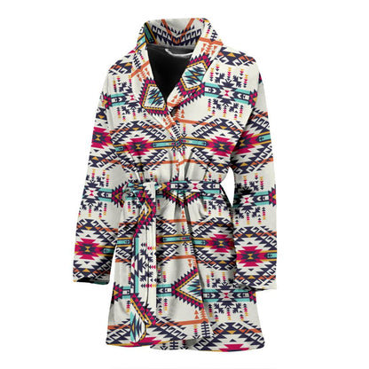Indian Navajo Art Themed Design Print Women Bath Robe-JTAMIGO.COM