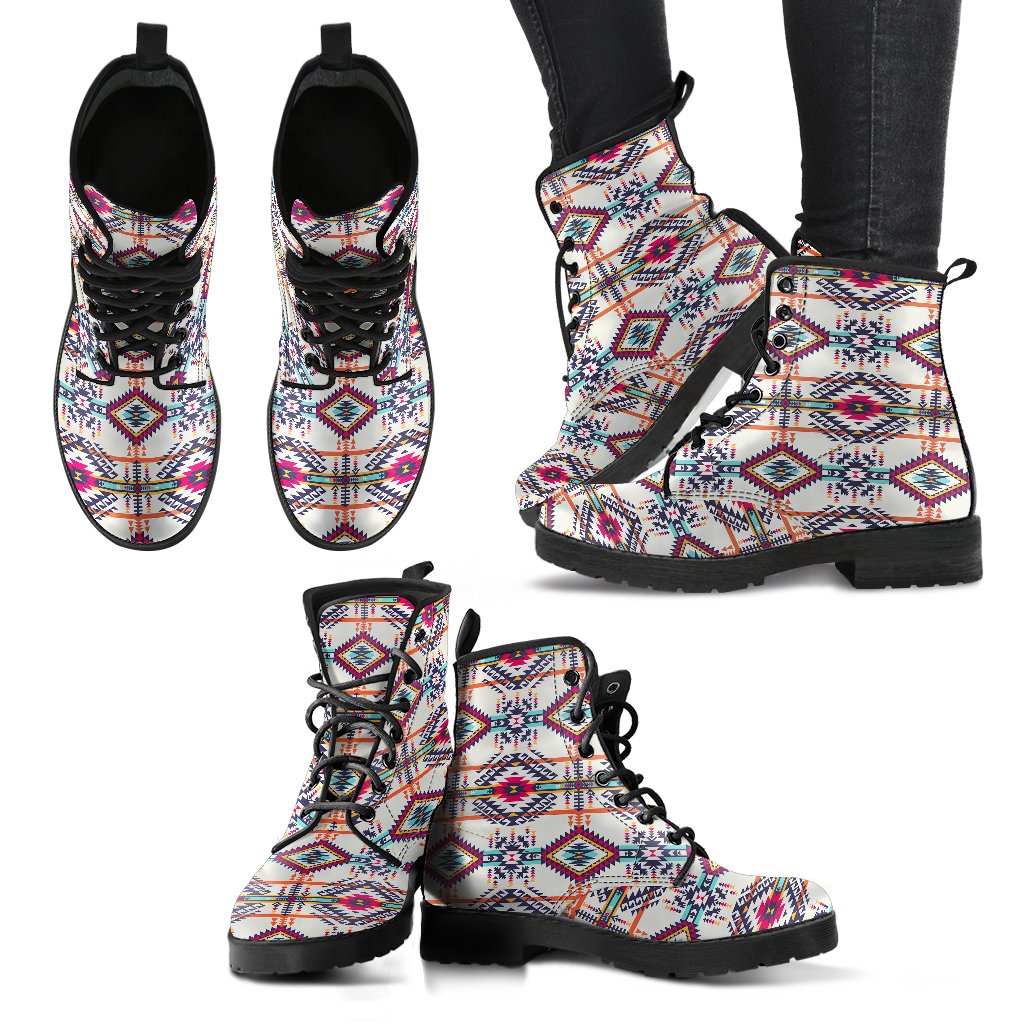 Indian Navajo Art Themed Design Print Women Leather Boots-JTAMIGO.COM