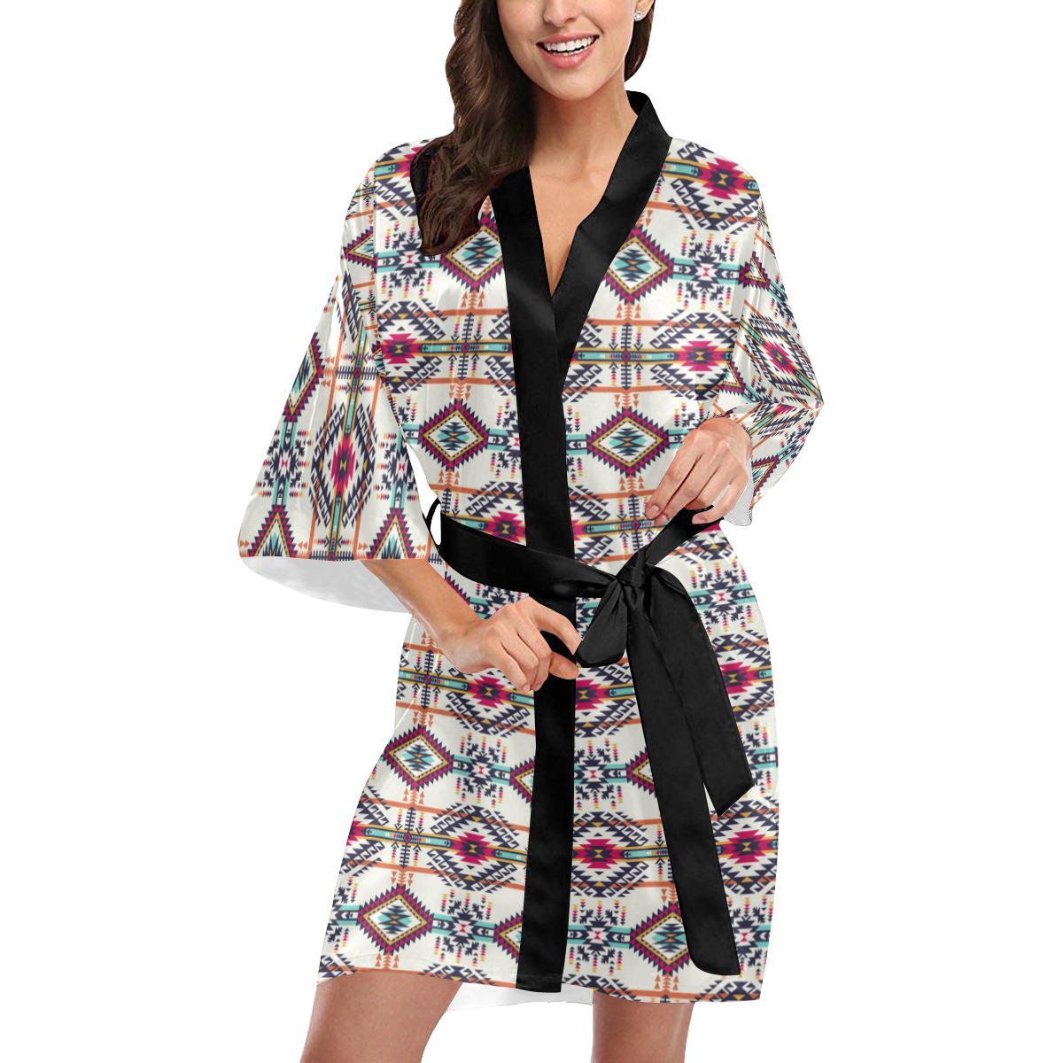 Indian Navajo Art Themed Design Print Women Short Kimono Robe