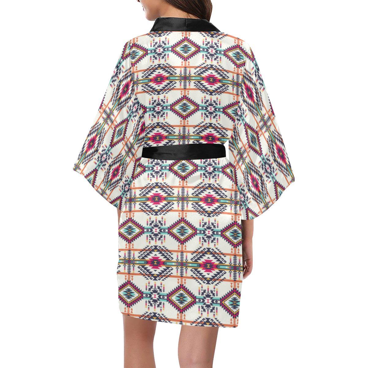 Indian Navajo Art Themed Design Print Women Short Kimono Robe