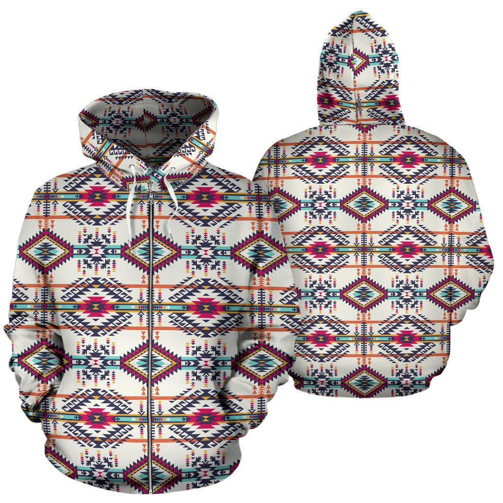 Indian Navajo Art Themed Design Print Zip Up Hoodie