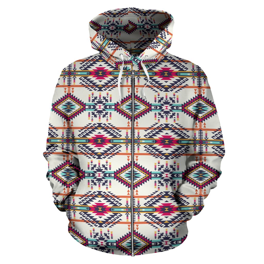 Indian Navajo Art Themed Design Print Zip Up Hoodie