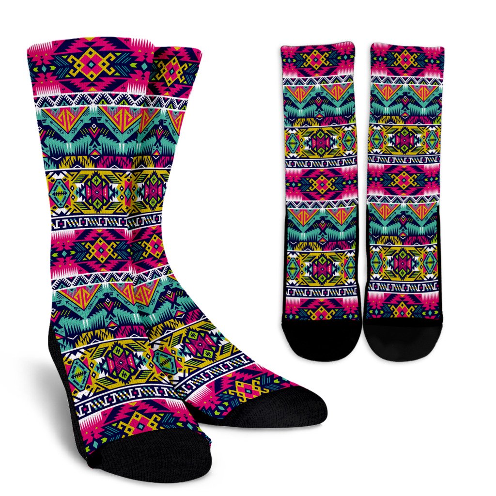 Indian Navajo Color Themed Design Print Crew Socks
