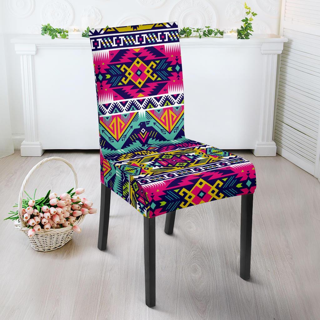 Indian Navajo Color Themed Design Print Dining Chair Slipcover-JTAMIGO.COM