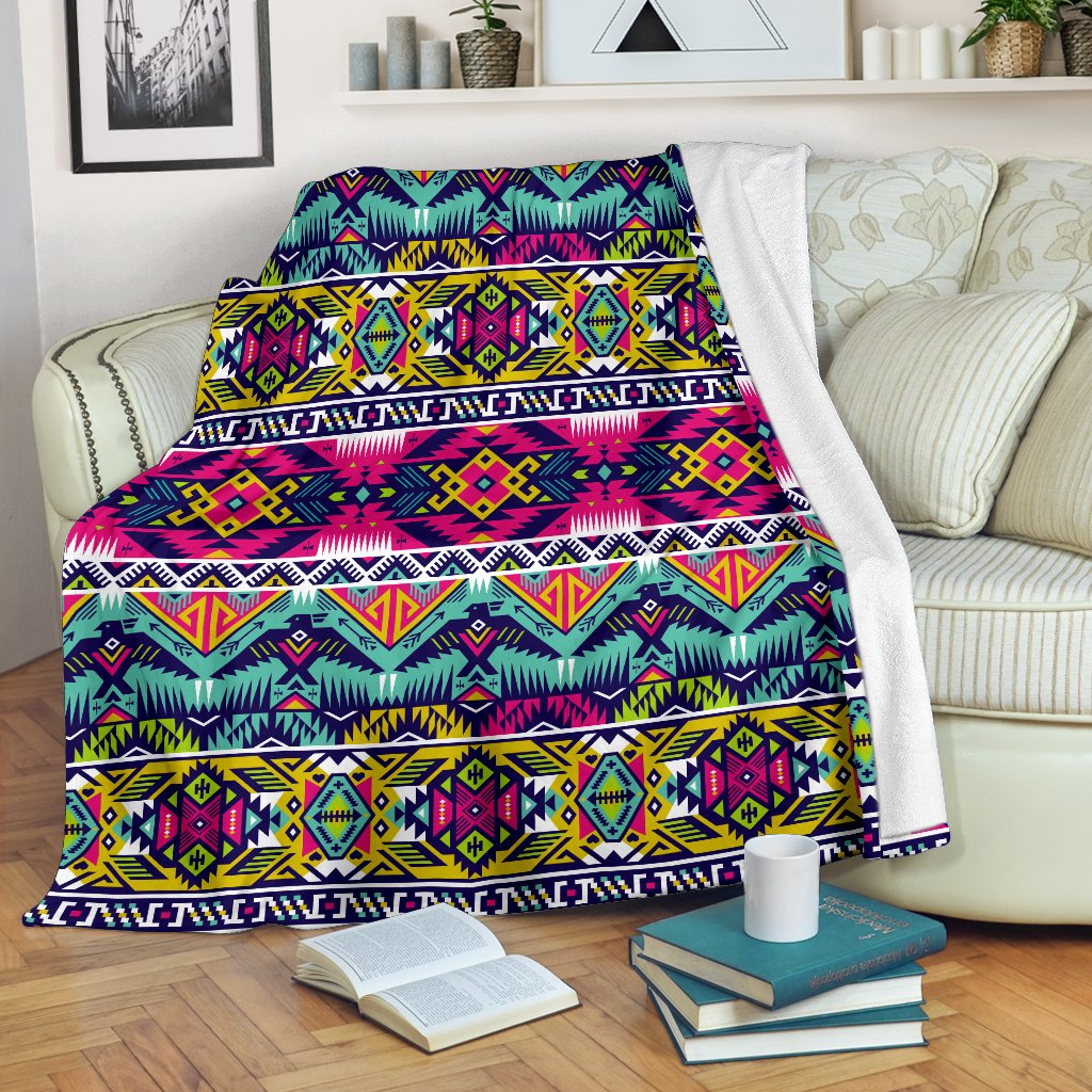 Indian Navajo Color Themed Design Print Fleece Blanket