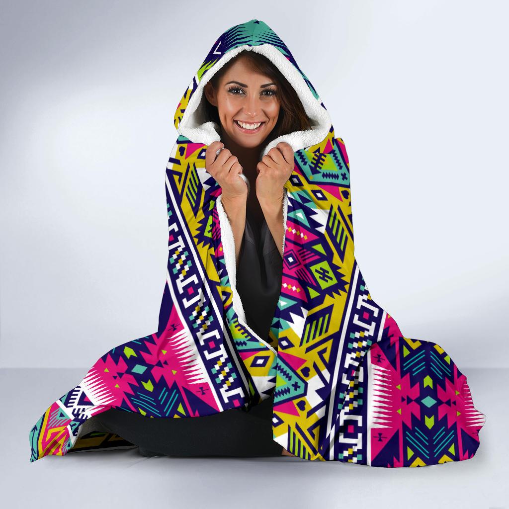 Indian Navajo Color Themed Design Print Hooded Blanket-JTAMIGO.COM