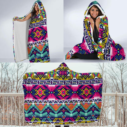 Indian Navajo Color Themed Design Print Hooded Blanket-JTAMIGO.COM