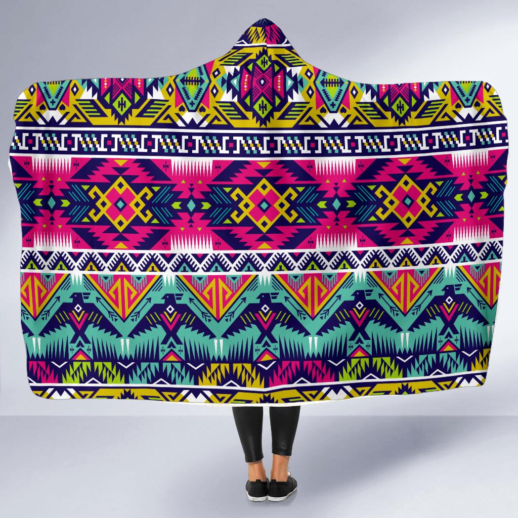 Indian Navajo Color Themed Design Print Hooded Blanket-JTAMIGO.COM