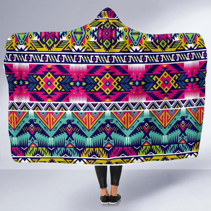 Indian Navajo Color Themed Design Print Hooded Blanket-JTAMIGO.COM