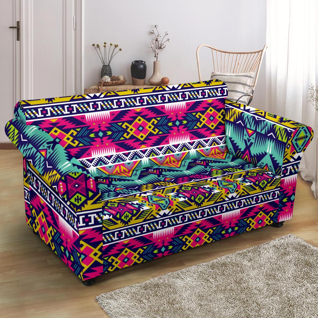 Indian Navajo Color Themed Design Print Loveseat Slipcover-JTAMIGO.COM