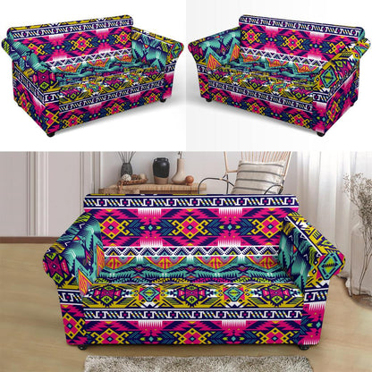 Indian Navajo Color Themed Design Print Loveseat Slipcover-JTAMIGO.COM