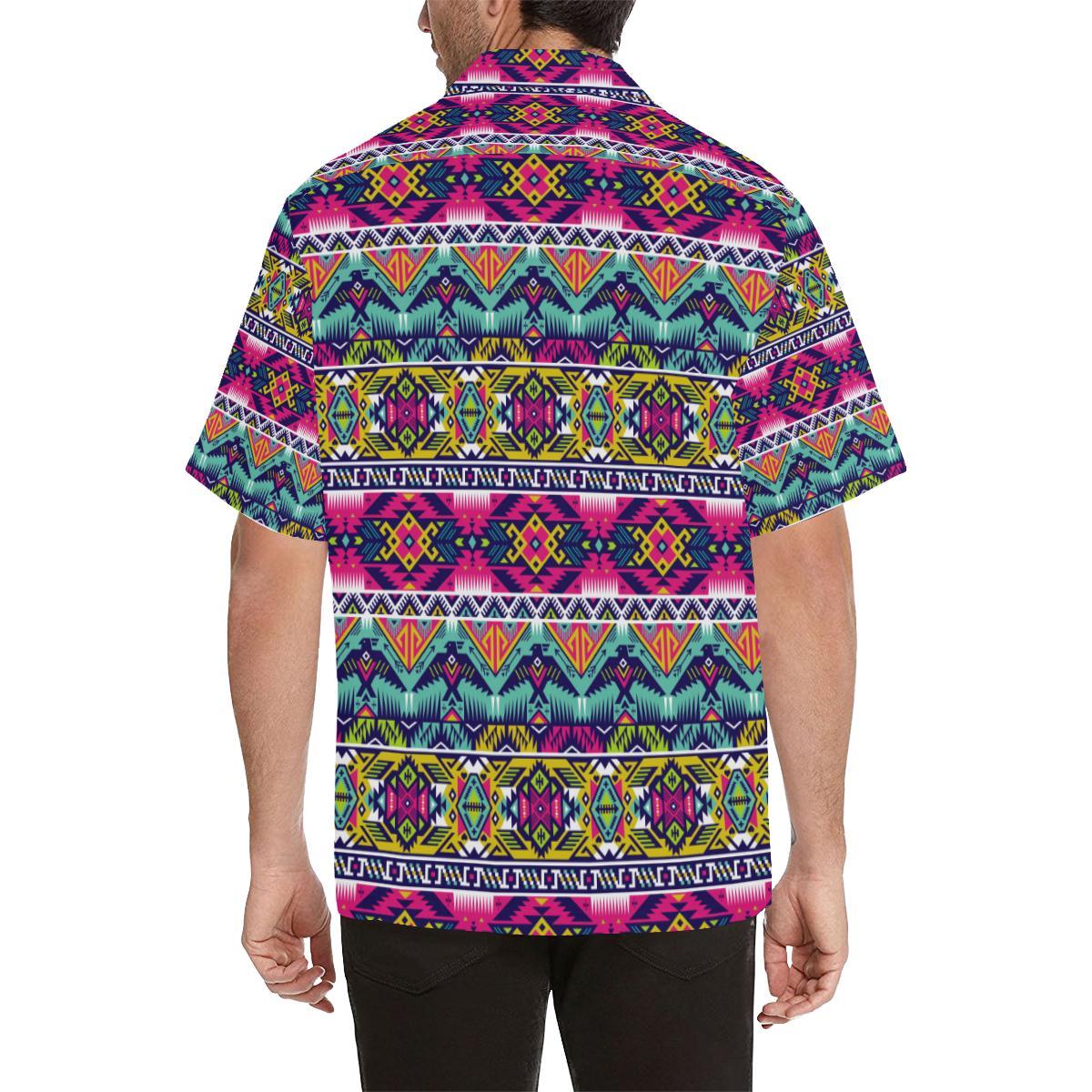 Indian Navajo Color Themed Design Print Men Aloha Hawaiian Shirt