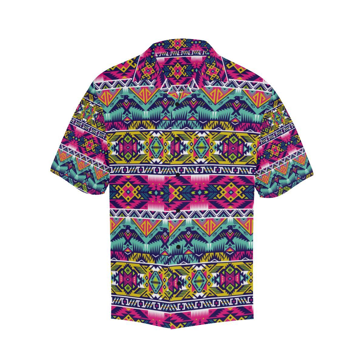 Indian Navajo Color Themed Design Print Men Aloha Hawaiian Shirt