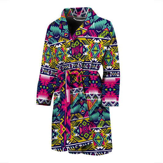 Indian Navajo Color Themed Design Print Men Bath Robe-JTAMIGO.COM