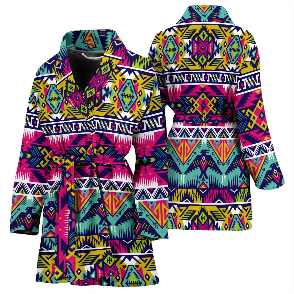 Indian Navajo Color Themed Design Print Women Bath Robe-JTAMIGO.COM