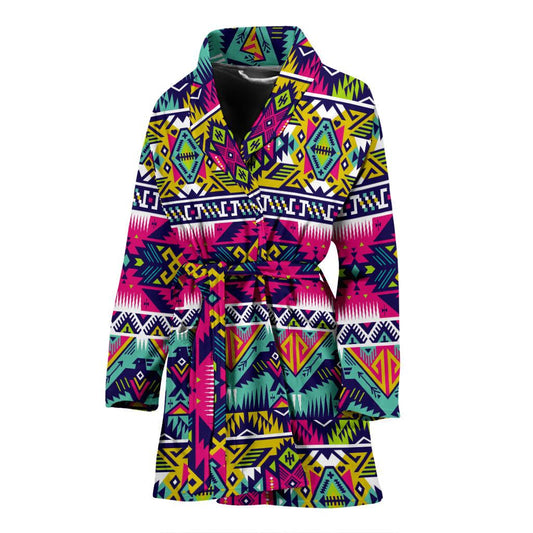 Indian Navajo Color Themed Design Print Women Bath Robe-JTAMIGO.COM