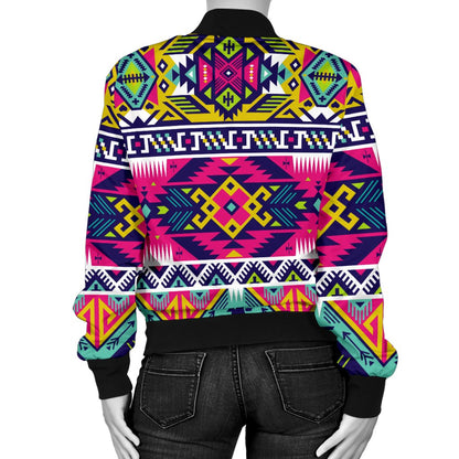 Indian Navajo Color Themed Design Print Women Casual Bomber Jacket