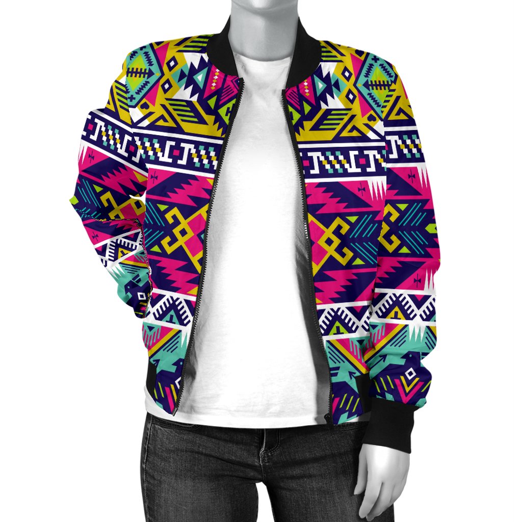Indian Navajo Color Themed Design Print Women Casual Bomber Jacket