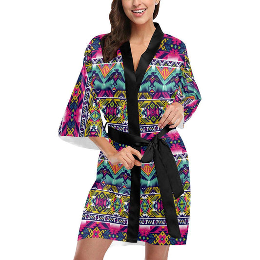 Indian Navajo Color Themed Design Print Women Short Kimono Robe