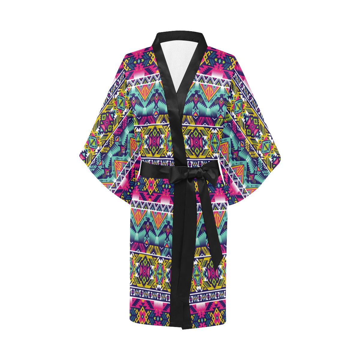 Indian Navajo Color Themed Design Print Women Short Kimono Robe