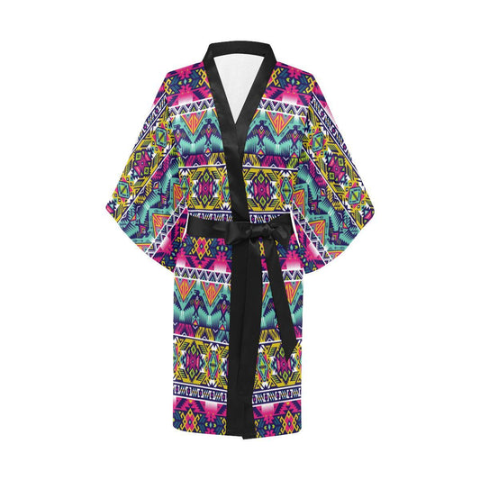 Indian Navajo Color Themed Design Print Women Short Kimono Robe