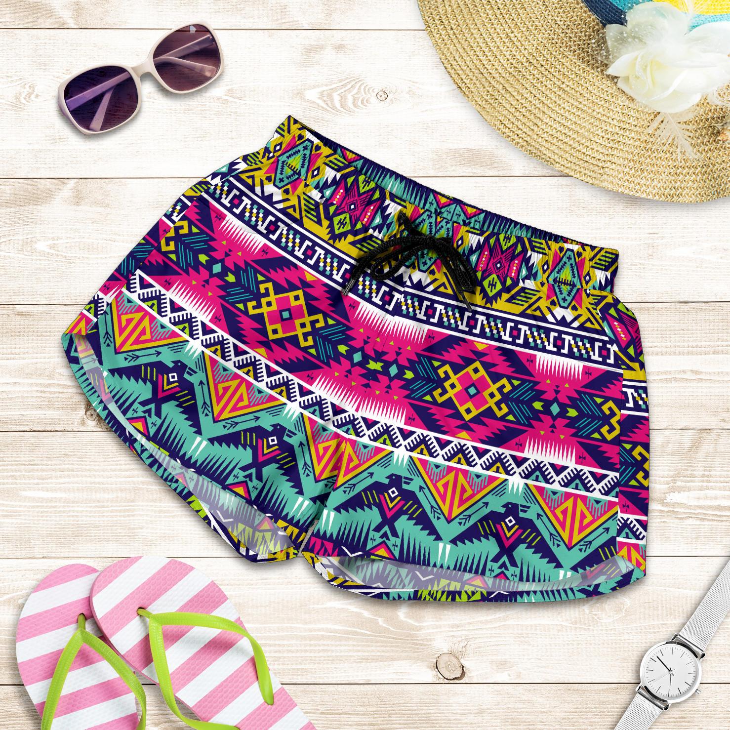Indian Navajo Color Themed Design Print Women Shorts-JTAMIGO.COM