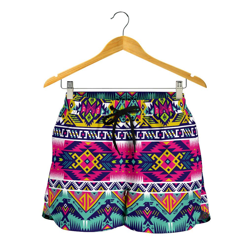 Indian Navajo Color Themed Design Print Women Shorts-JTAMIGO.COM