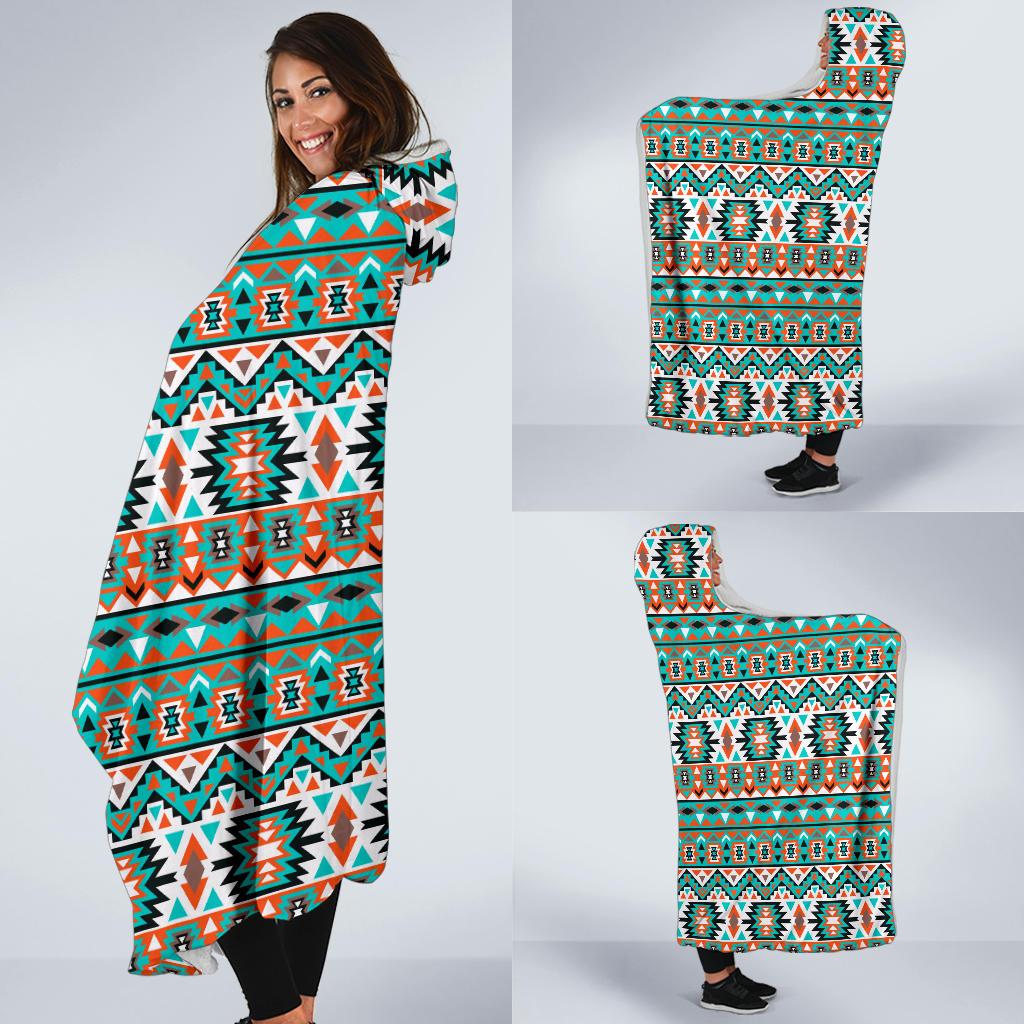 Indian Navajo Ethnic Themed Design Print Hooded Blanket-JTAMIGO.COM