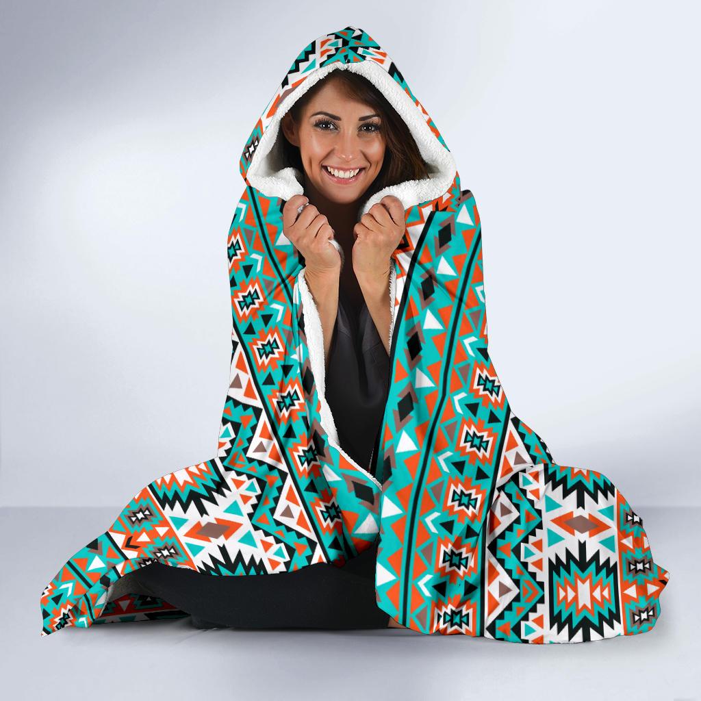 Indian Navajo Ethnic Themed Design Print Hooded Blanket-JTAMIGO.COM