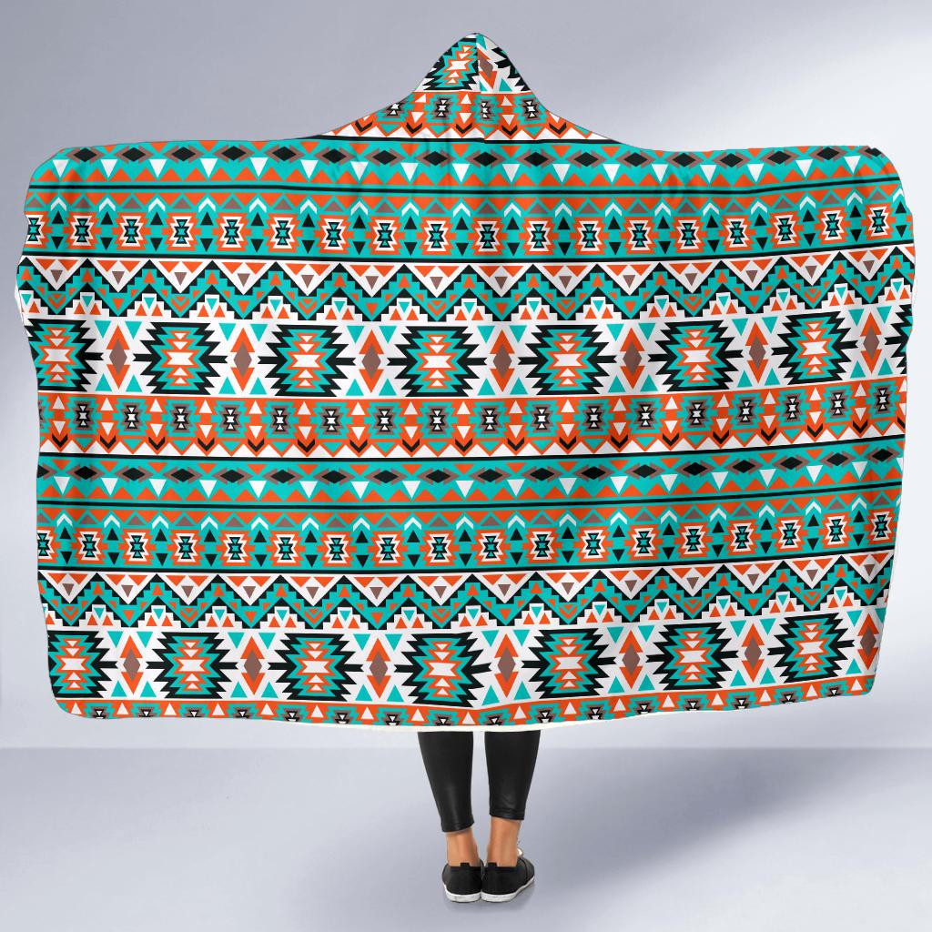 Indian Navajo Ethnic Themed Design Print Hooded Blanket-JTAMIGO.COM