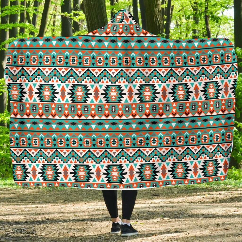 Indian Navajo Ethnic Themed Design Print Hooded Blanket-JTAMIGO.COM