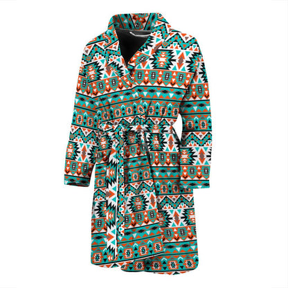 Indian Navajo Ethnic Themed Design Print Men Bath Robe-JTAMIGO.COM