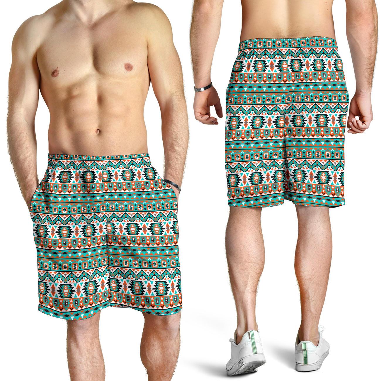Indian Navajo Ethnic Themed Design Print Mens Shorts-JTAMIGO.COM