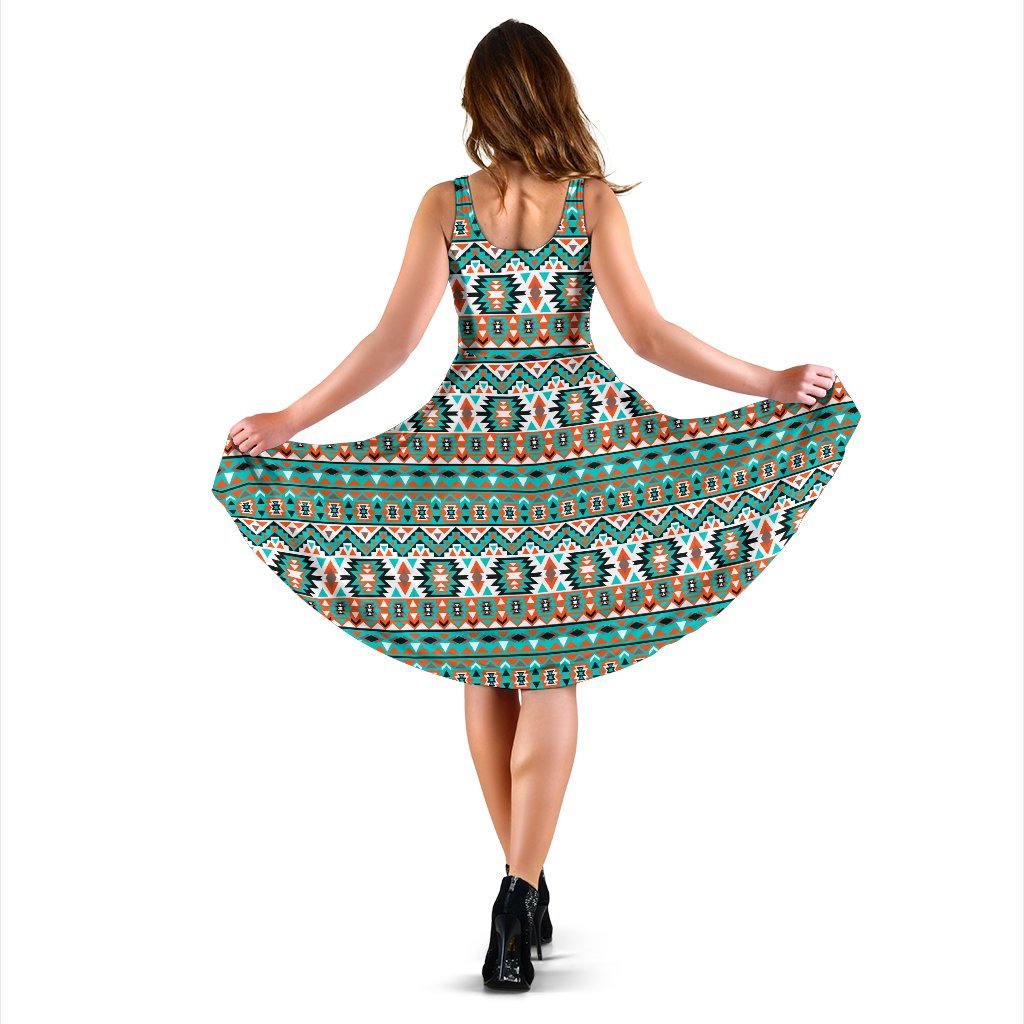Indian Navajo Ethnic Themed Design Print Sleeveless Dress