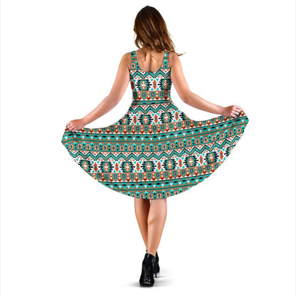 Indian Navajo Ethnic Themed Design Print Sleeveless Dress