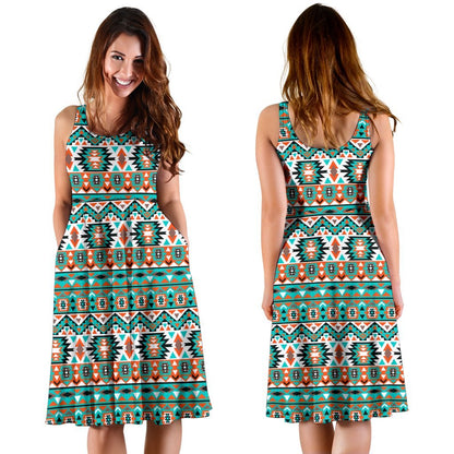 Indian Navajo Ethnic Themed Design Print Sleeveless Dress