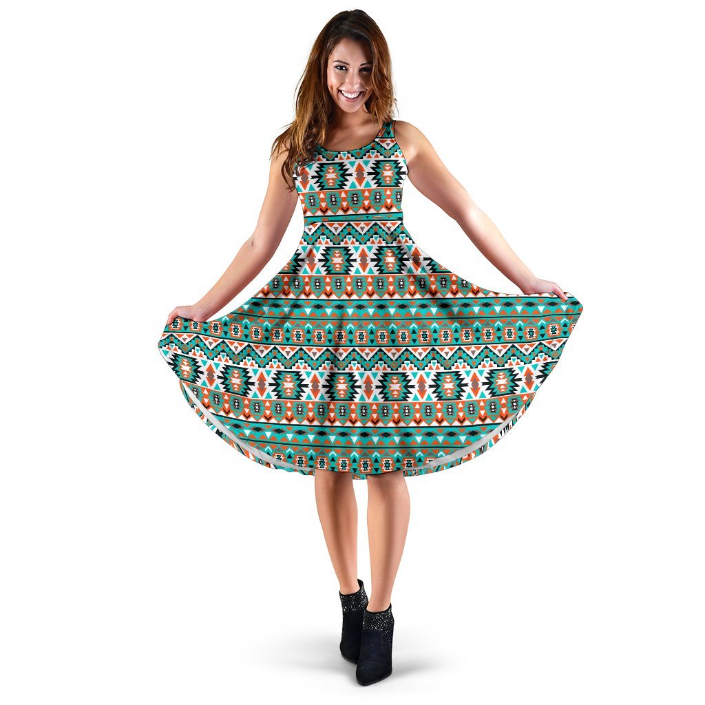 Indian Navajo Ethnic Themed Design Print Sleeveless Dress