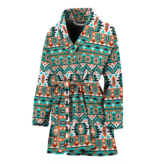 Indian Navajo Ethnic Themed Design Print Women Bath Robe-JTAMIGO.COM