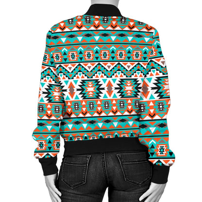 Indian Navajo Ethnic Themed Design Print Women Casual Bomber Jacket