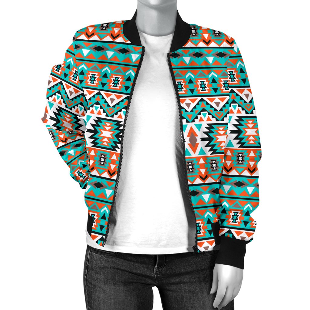 Indian Navajo Ethnic Themed Design Print Women Casual Bomber Jacket