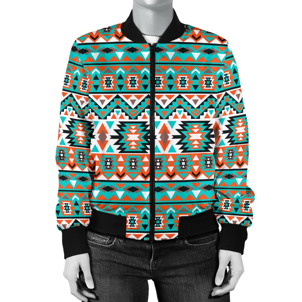 Indian Navajo Ethnic Themed Design Print Women Casual Bomber Jacket