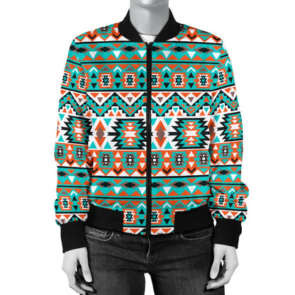 Indian Navajo Ethnic Themed Design Print Women Casual Bomber Jacket