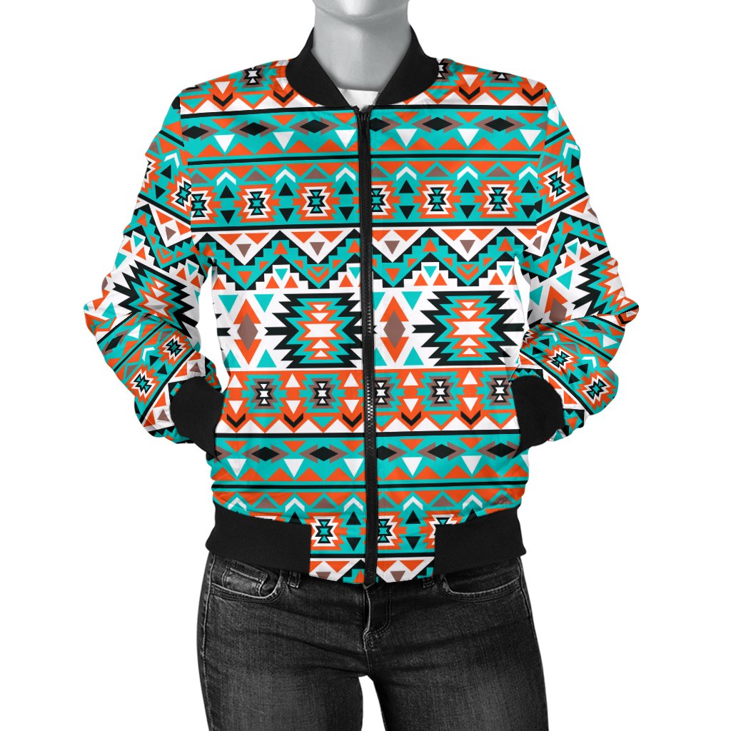 Indian Navajo Ethnic Themed Design Print Women Casual Bomber Jacket