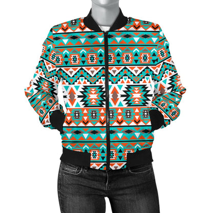 Indian Navajo Ethnic Themed Design Print Women Casual Bomber Jacket