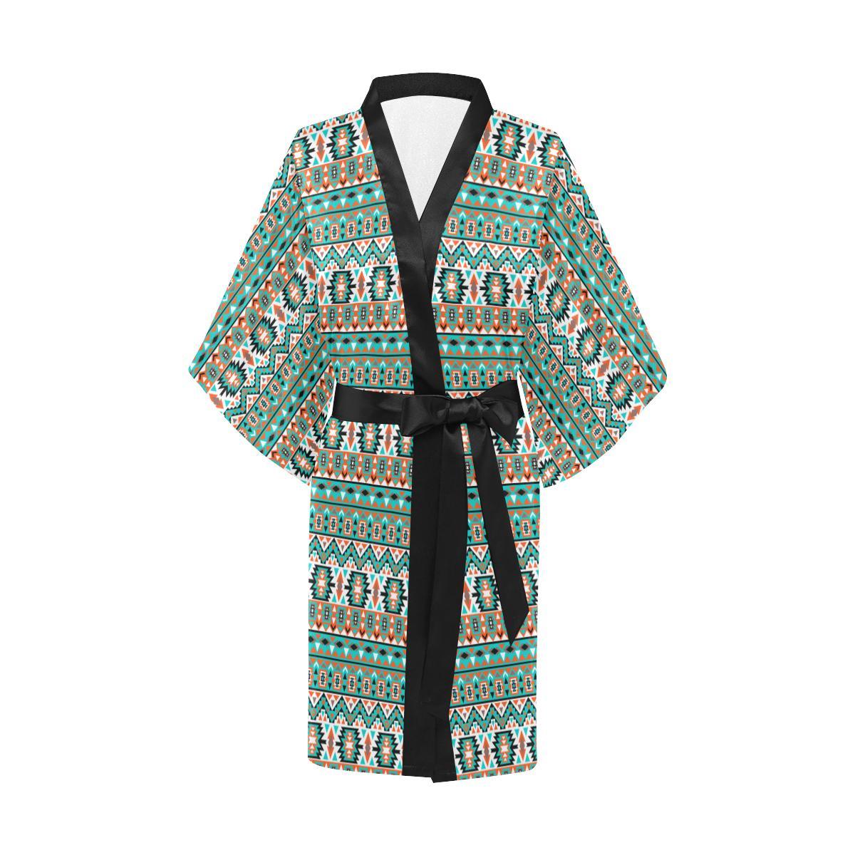 Indian Navajo Ethnic Themed Design Print Women Short Kimono Robe